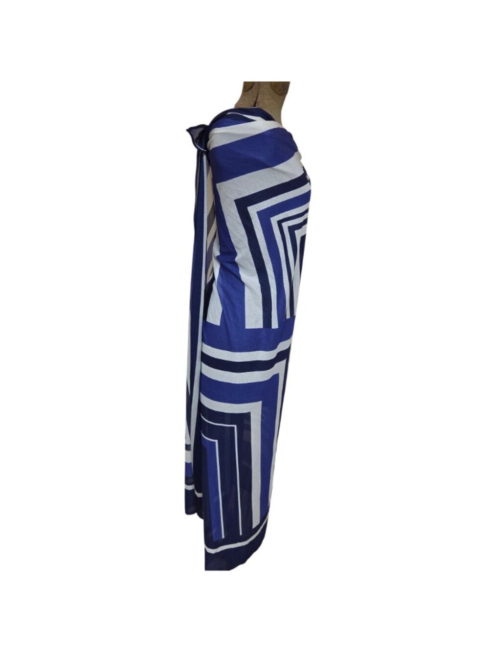 Oscar De La Renta Blue White Geometric Print Sarong Wrap Dress One Size USA - Picture 4 of 11